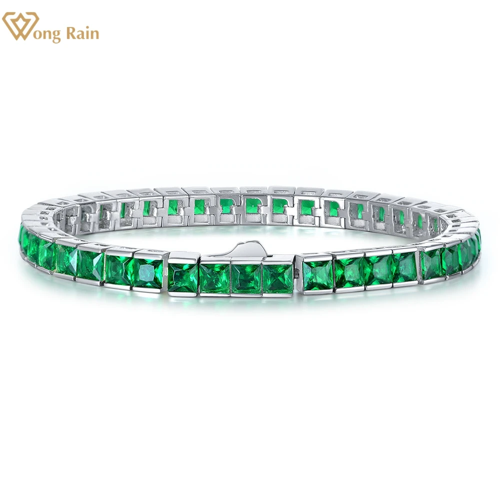 Wong Rain Simple Vintage 925 Sterling Silver Created Moissanite Emerald Ruby Sapphire Gemstone Bracelet Bangle Fine Jewelry Gift