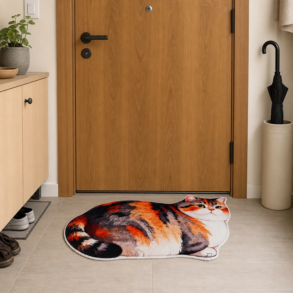40*60cm Cute Cat Crystal Velvet Floor Mat Russian Blue Non-slip Bathroom Carpet Water-absorbing Abrasion-resistant