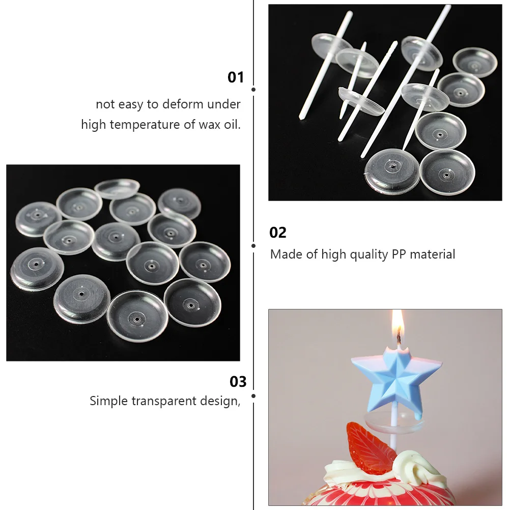 

50pcs Wax Drip-Proof Candleholder Transparent Pp Material Heat Resistant Accessories For Birthday Party Cake Trays Wax