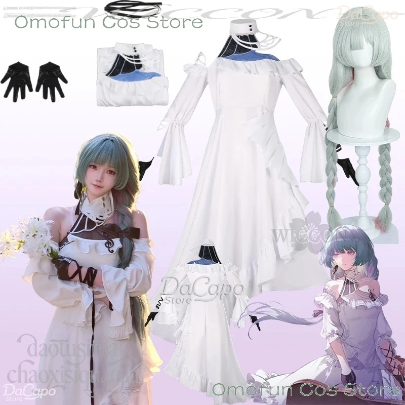

ABC123Wuwa Game Wuthering Waves Phrolova Cosplay Anime Costume White Dress Elegant Black Gloves Lolita Twin Ponytails 3;b,6/k'5;