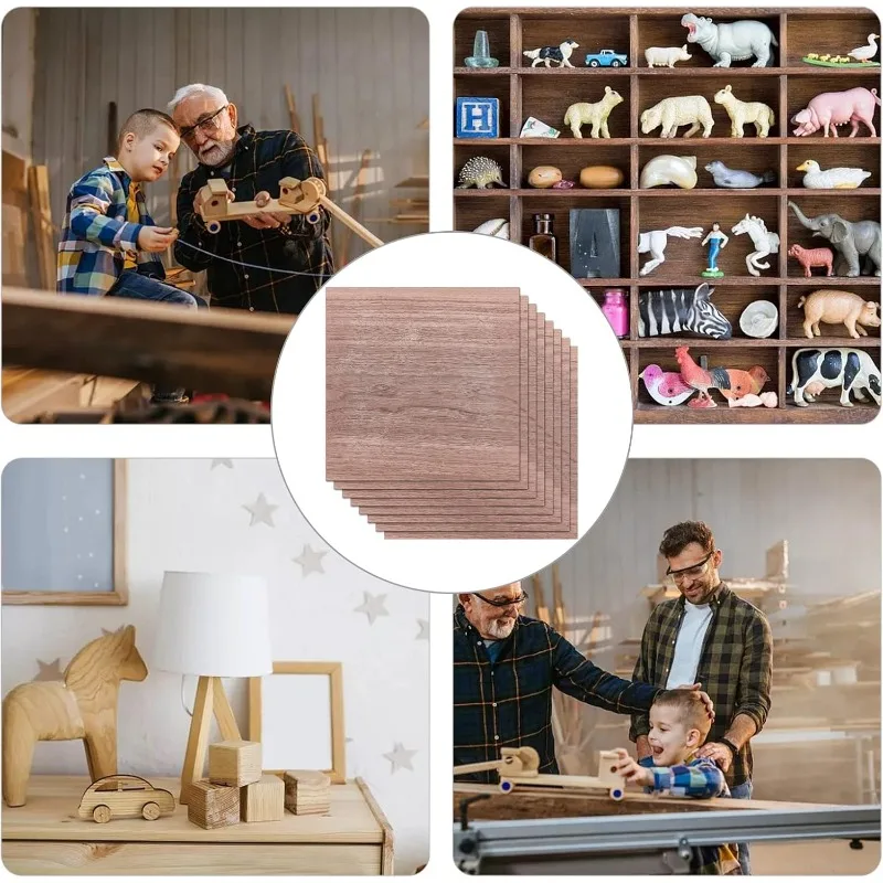 8 Sheets Walnut Wood Sheet 11.8x11.8inch Square Hardwood Veneer Boards for Wood Craft DIY Project 0.5mm Thin