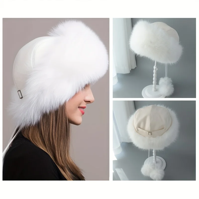 

1 шт. Женская теплая и легкая шапка-бини из искусственного меха, регулируемая, зимняя, меховая, толстая, ветрозащитная, в различных цветах