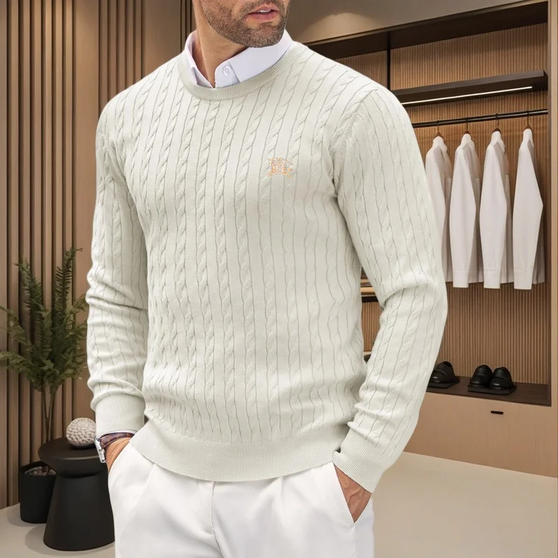 Men's knitted round neck pullover sweater no pilling luxurious embroidery design Spring and Autumn casual high-end brand sweater