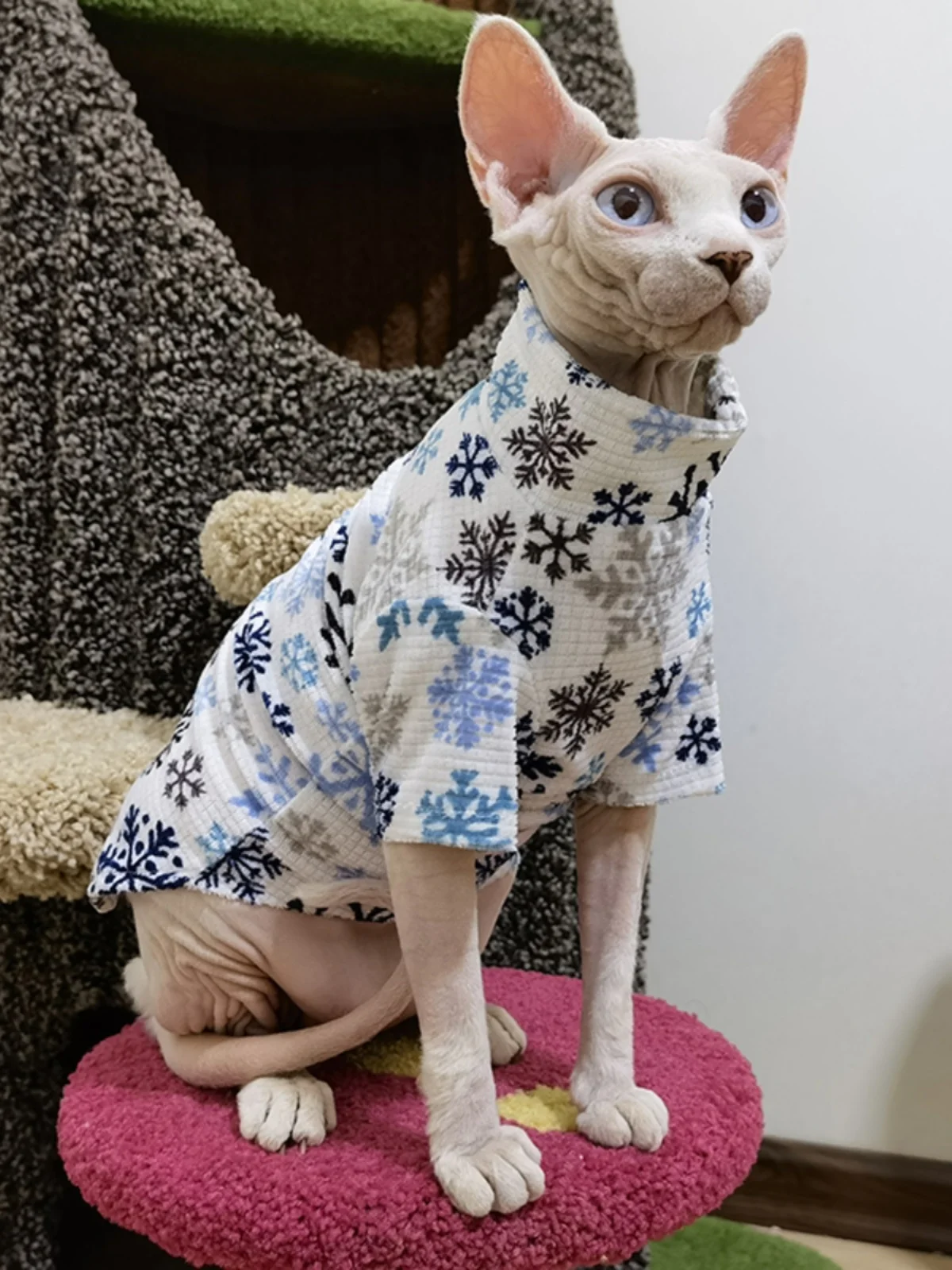 New Christmas Snowflake Clothes for Sphynx Cat Warm Sweater for Hairless Cat Winter Coat Fleece Jacket for Devon Rex Pet Product