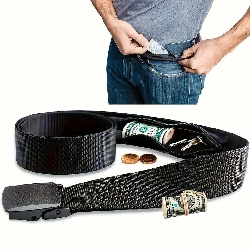 Secure Anti-Theft Wallet with Men's Functional Portable Multifunctional Waist Belt, Invisible Zipper Wallet, Pants Strap