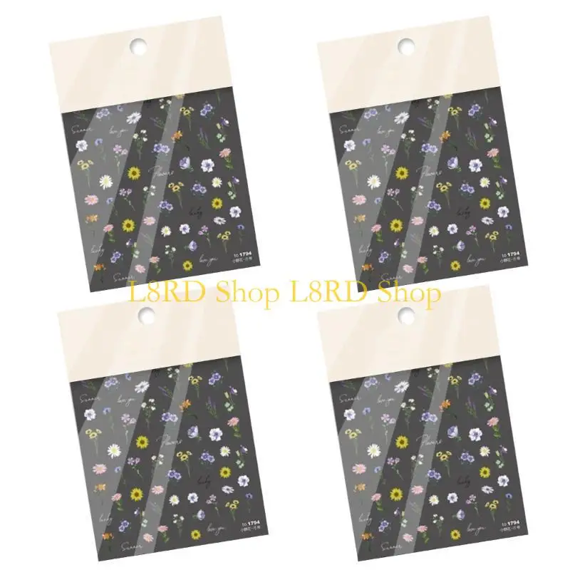 L8rd 4 hojas uñas las flores pegatinas arte adhesivos pegatinas uñas uñas florales calcomanías