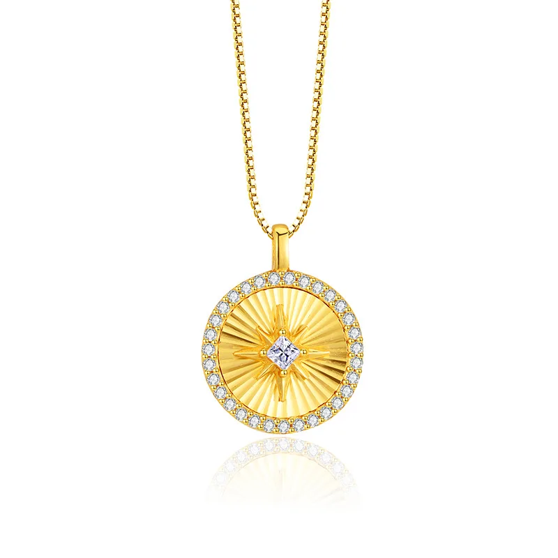 

S925 Sterling Silver Eight-Pointed Star Necklace & Brushed Sunflower Zircon Earrings Set for Women | Luxury Jewelry Gift