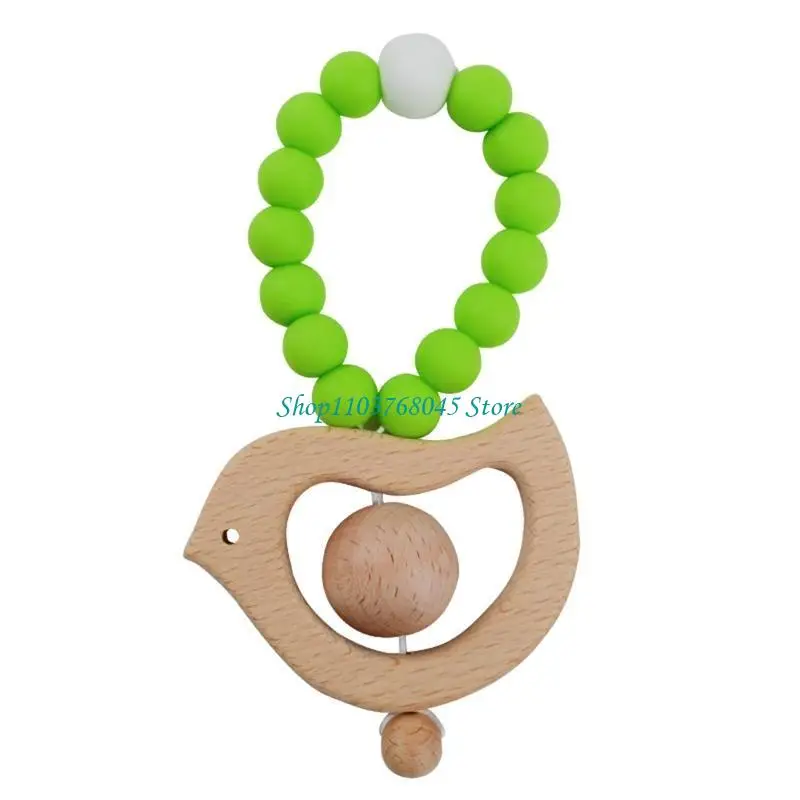 R53F 1pc Baby Teether Silicone Bracelet BPA Birds Animal Pendant Ring Teething view 2