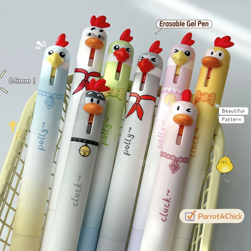 4 Stück/Set Niedlicher Papageien-Stil Radierbarer Gelstift 0,5mm Schwarz Blau Schreibstift Kreativer Küken-Gelstift Bürobedarf – Detail 9