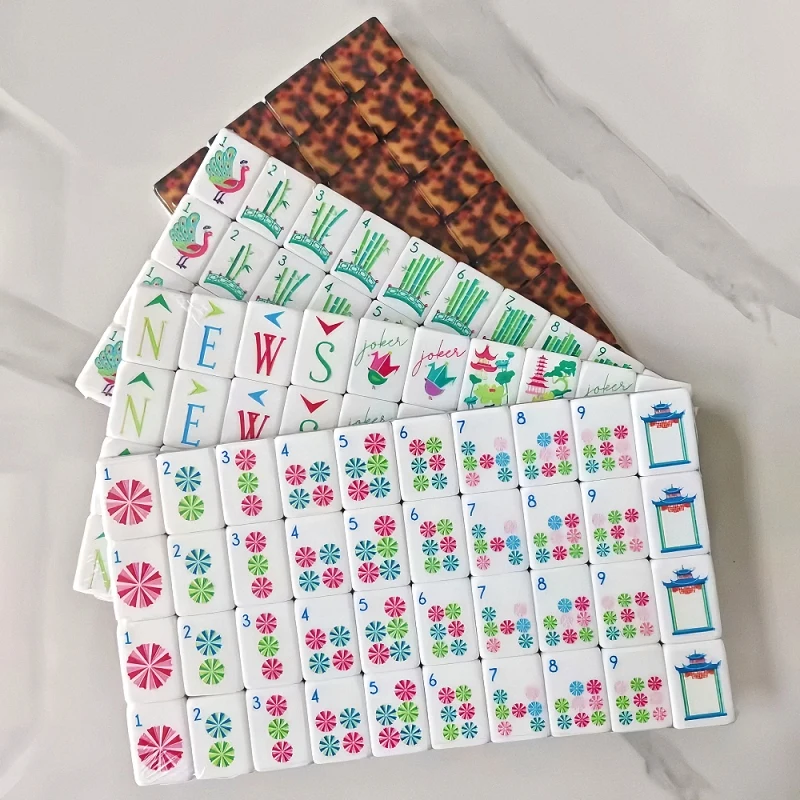 Free Shipping 160pcs American Mahjong Set Acrylic Leopard Mahjong Tiles Portable Mah Jongg for Home Entertainment Surprise Gifts