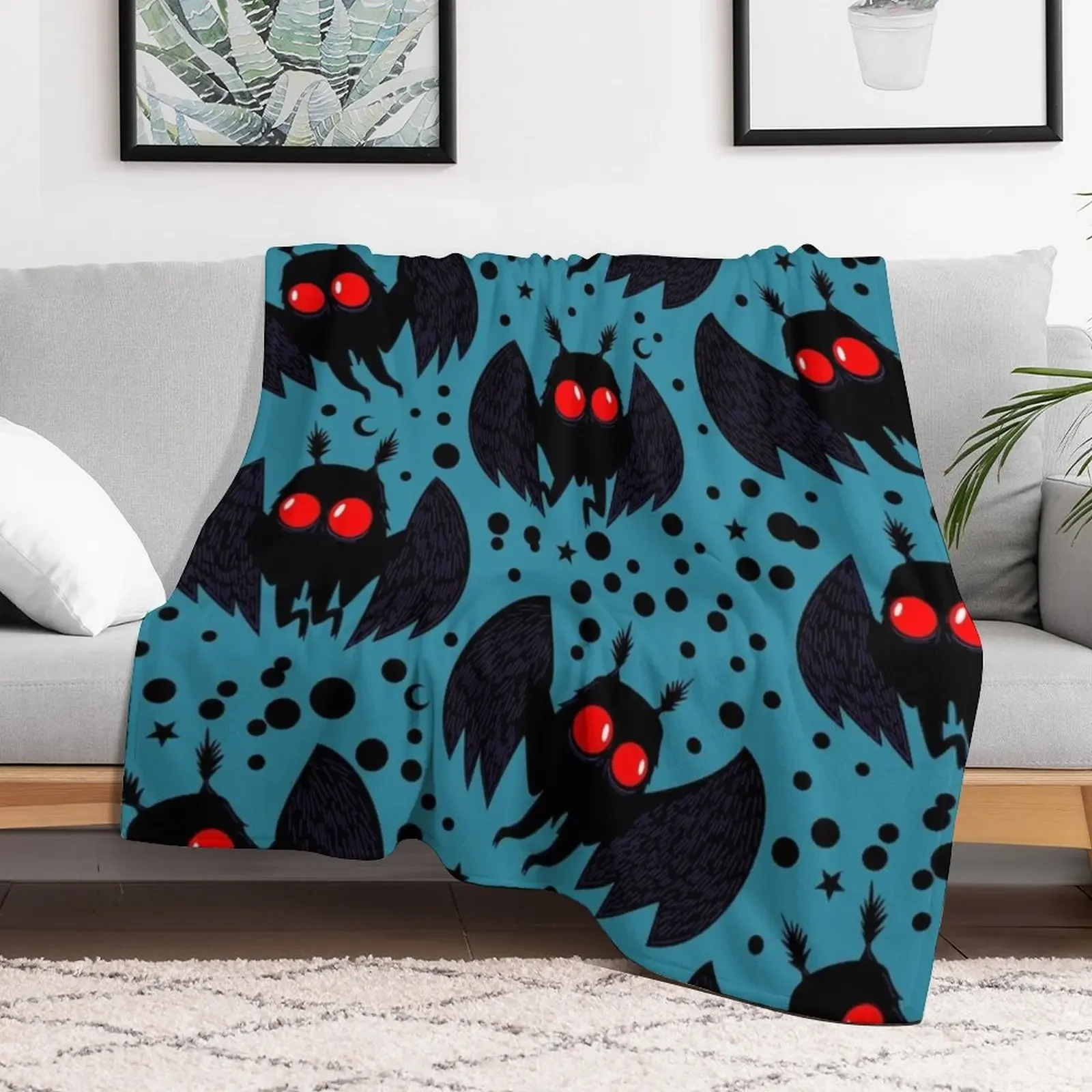 Mothman Grey Blue Night Throw Blanket Bed Soft Big Quilt Blankets