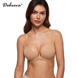 Damen-Push-up-BH, T-Shirt, semi-unterstützende BHs, Bügel, tief ausgeschnitten, gepolstert, nahtlos, bequem, sofort, Plus-Kollektion