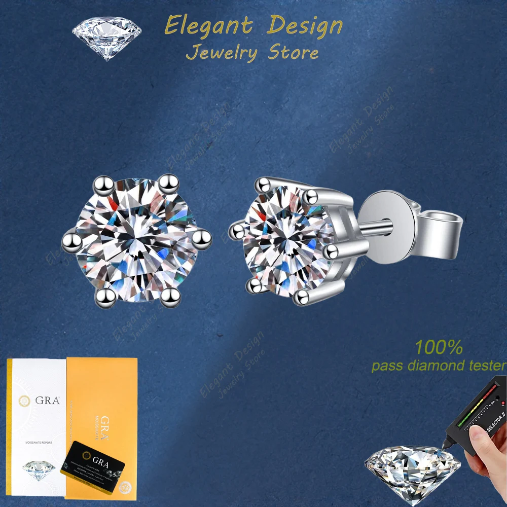 

Wedding Earrings 0.4/0.6/1/2/4CT Moissanite Six Claw Setting Earring Platinum Pt950 Women Diamond Girlfriend Birthday Gift