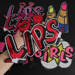 Women Shirt Top Diy Cosmetics Letters Lips  Sequins Deal with it Sew on Patches for Clothes Stickers Large Badge Christmas