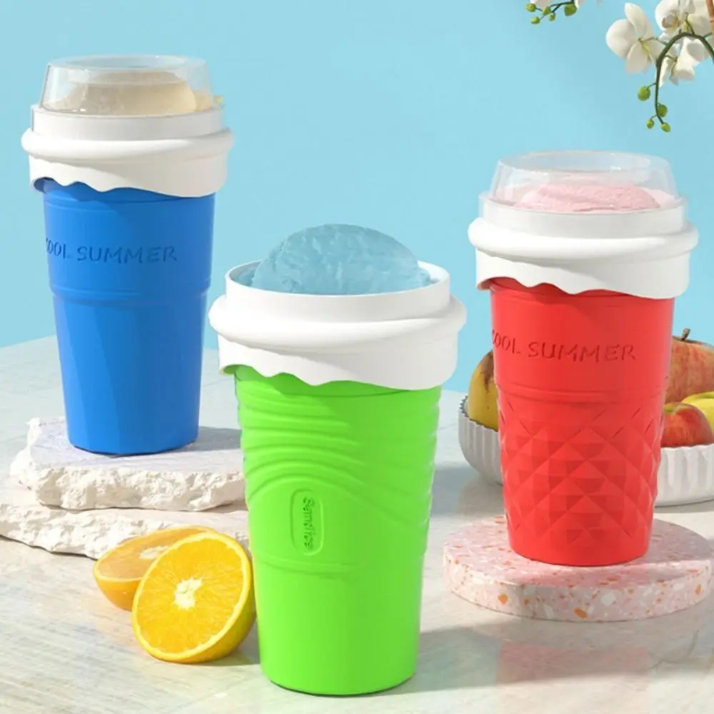 Portable Silicone Slushy Cup with Straw Spoon 500ml Squeeze Cup Double Wall Smoothie Making Cup Refrigerator