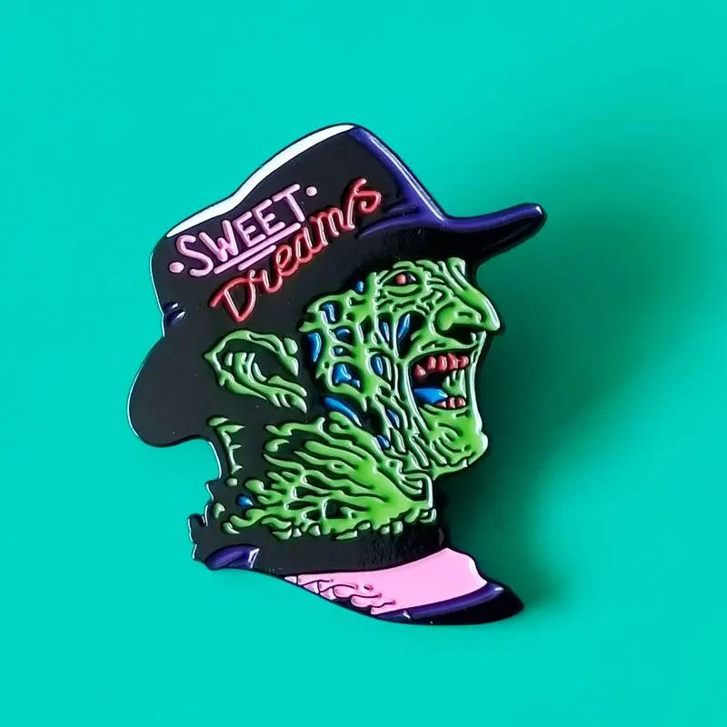 Horror Monster Enamel Lapel Pin Green Slime Creature Hat Sweet Dreams Brooch Halloween Badge Backpack Clothing Jewelry Gift