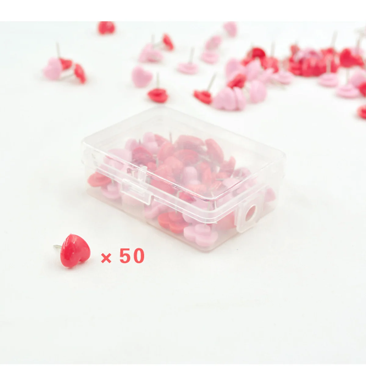 

50PCS School Thumbtacks Heart Push Pink Red Wall Tacks Decorative for Cork Board Home and Office