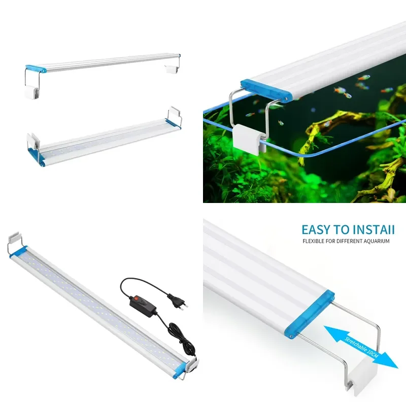 Ultra Thin Rectangular Plastic Eco Friendly Blue White LED Aquarium Light Boxed for Fish Turtle Plant Tanks