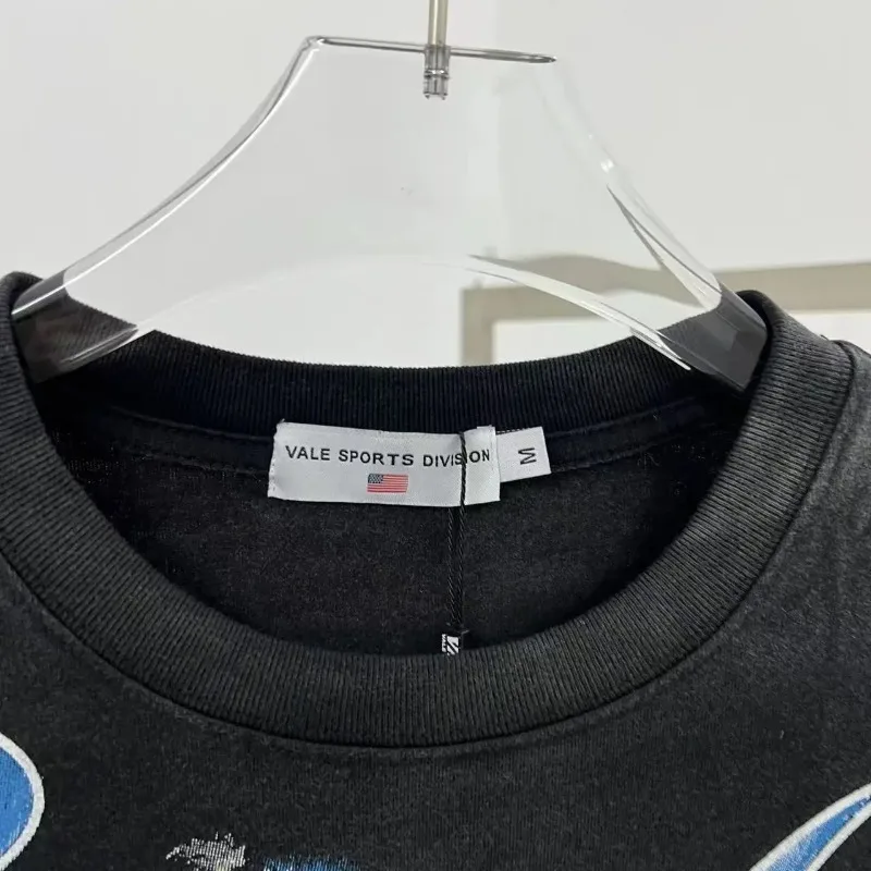 تي شيرت رجالي أسود VALLEY American Streetwear بأكمام قصيرة وكبير الحجم كاجوال من القطن مطبوع عليه شخصيات Vale #4