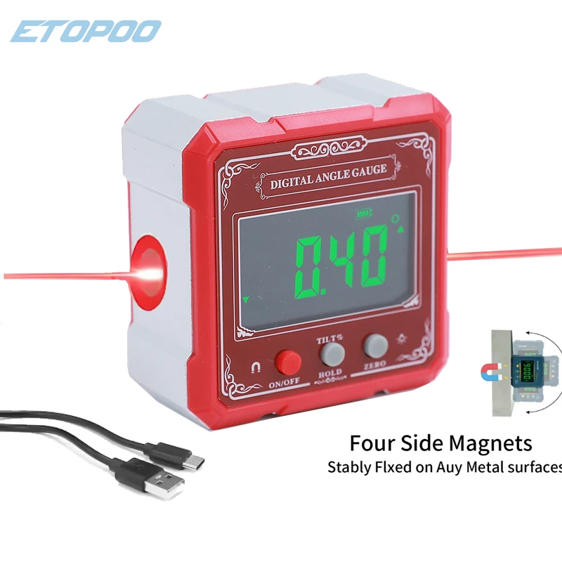 4*90 °   0.2 °   듀얼 레이저 자기 틸트 각도 박스 디지털 디스플레이 산업용 등급 상서로운 구름 4면 경사계