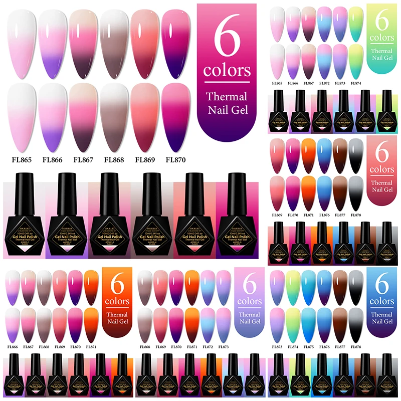 6pcs 10ml Thermal Gel Nail Polish Ultra-thin 3 Layers Temperature Color Changing Soak Off Nail Art Gel Nail Varnish For Manicure