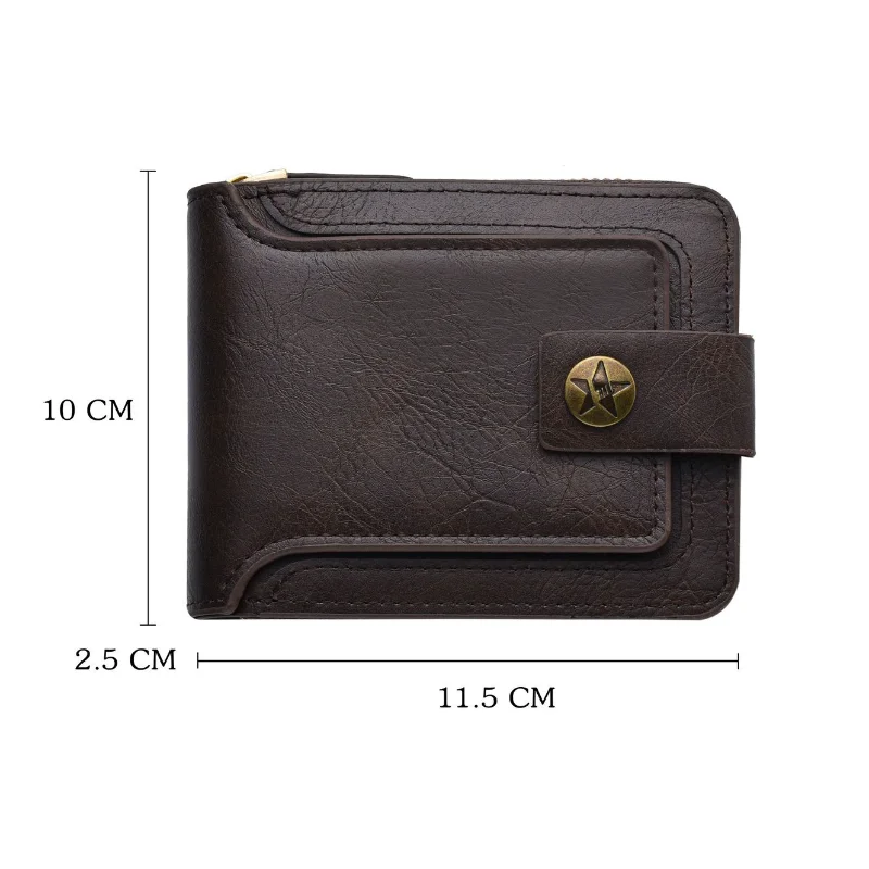 2023 New Vintage Men Pu Leather Small Wallet Short Horizontal Zipper Buckle Coin Pocket Tri-fold Card Case Purse wallet men