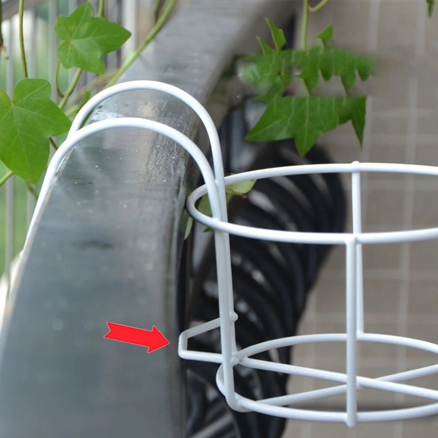 حامل وعاء الزهور الحديدي المستدير درابزين الشرفة معلق زارع بونساي لا الحفر للشرفة البستنة رف أحواض المنزل المثبت على الحائط #4