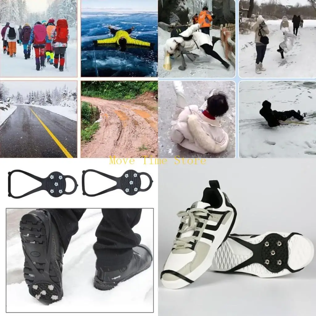 92ME 5 Teeth Ice Gripper for Shoes and Boot Non Slip Gripper Spikes Claw Ice Cleat