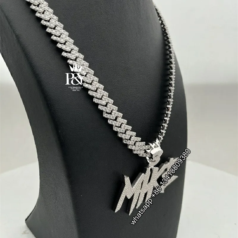 JEWE Custom Iced Out Vvs Moissanite Diamond Name Pendant With Cuban Link Chain 925 Sterling Silver Men Jewelry Hiphop Necklace