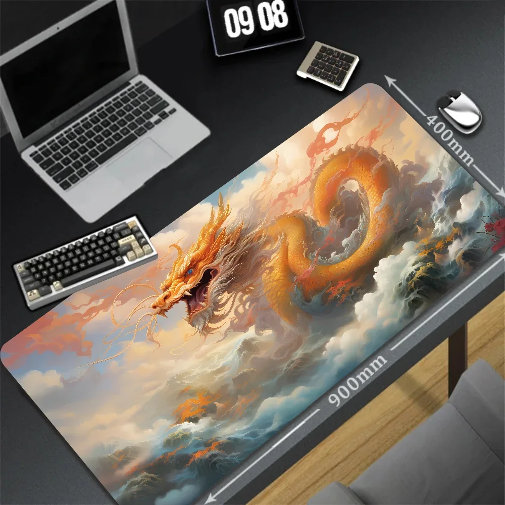 

HD Custom Game Mousepad Chinese Elements Dragon Mice Pad Large Size Natural Rubber Table Mat Rug PC Non-slip Desk Pad Art Design