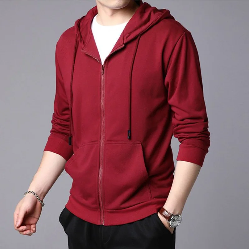 

2023 New Men's Clothing Long Sleeve Hooded Autumn Winter Thick Fashion Casual All-match Solid Color Zipper Oversized Tops