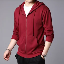 2023 New Men's Clothing Long Sleeve Hooded Autumn Winter Thick Fashion Casual All-match Solid Color Zipper Oversized Tops