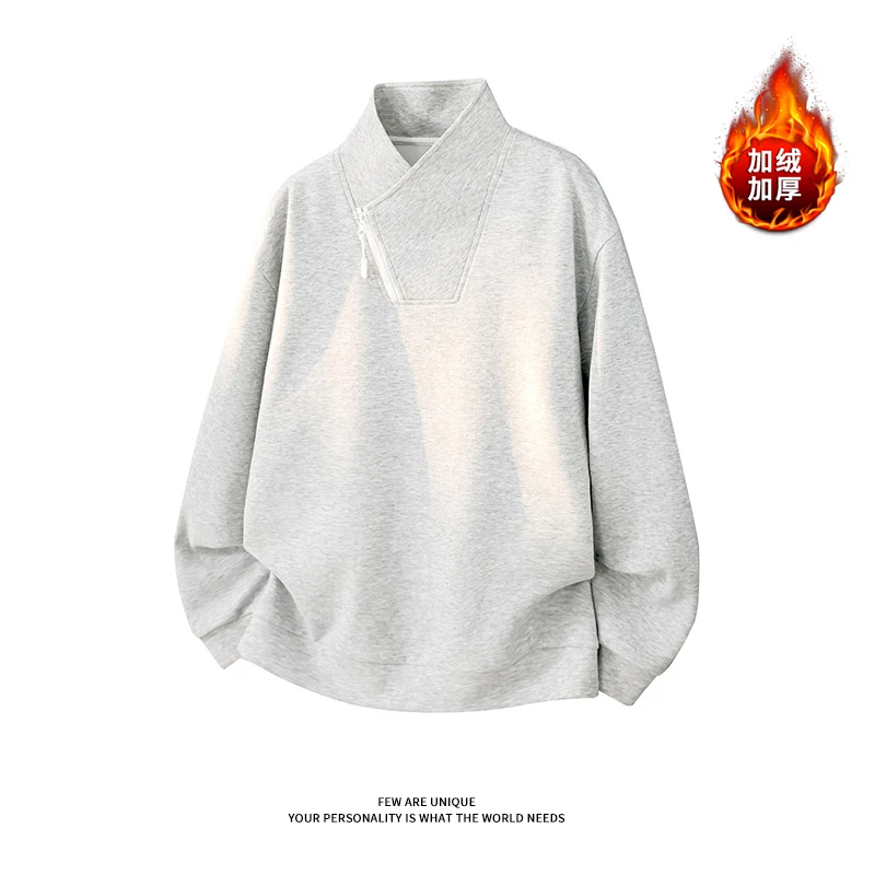 Autumn And Winter New Style Men's Fleece Warm Sweater Base Shirt With Diagonal Half-Zipper Vintage Design, Unisex Warm Sweater