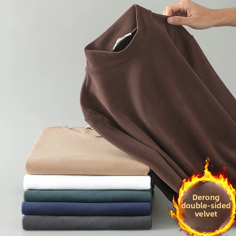 

Winter Men's Slim Fit Long Sve Thermal irt Pure Color Versatile Base Layer Top Youth Faionable Underwear Casual Wear