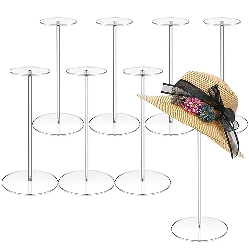 

8 Transparent Acrylic Hat And Wig Display Stands With Round Base And Tall Pedestal For Hats, Jewelry, Watches – 11.8 Inch