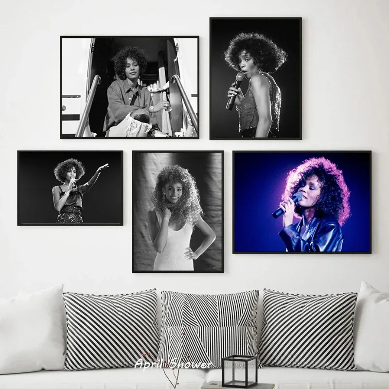 نجم موسيقى سوبر مشهور ، مغني ويتني هيوستن ، ملصقات عتيقة ، لوحة قماشية ، مطبوعات ، فن جداري ، غرفة ، ديكور منزلي #2
