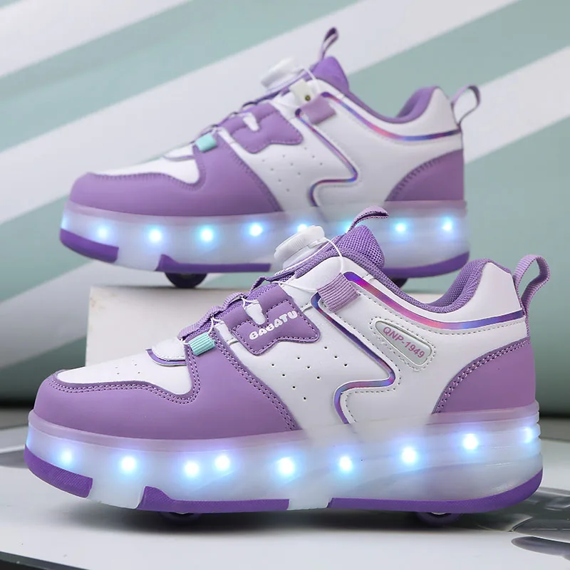 Children Roller Shoes Retractable Students Flashing LED Lights With 4 Wheels Youth Deformation Parkouk Gift Skate Shoes