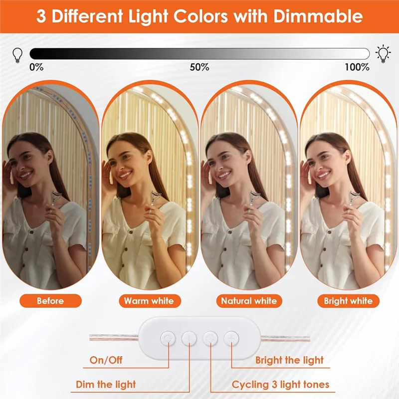 AT13 LED أضواء الغرور للمرآة، أضواء للزينة ماكياج، 20X3 المصابيح USB 5V 3 أضواء مرآة ملونة، مرآة غير متضمنة