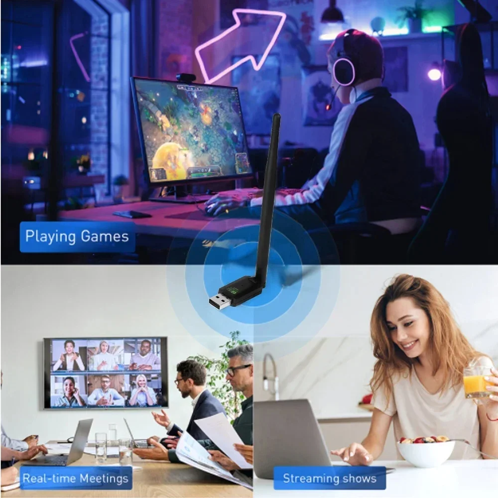 PC 노트북용 무선 리시버 안테나 카드, 네트워크 동글, 윈도우 7 8/10, 300Mbps, 802.11n, USB2.0, 2.4Ghz