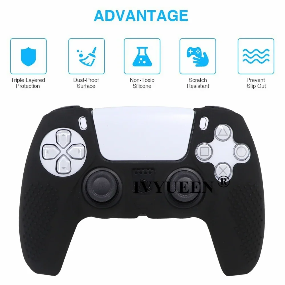 IVYUEEN Anti-slip Silicone Cover Skin for Sony PlayStation Dualshock 5 PS5 Controller Case Thumb Stick Grip Cap for DualSense