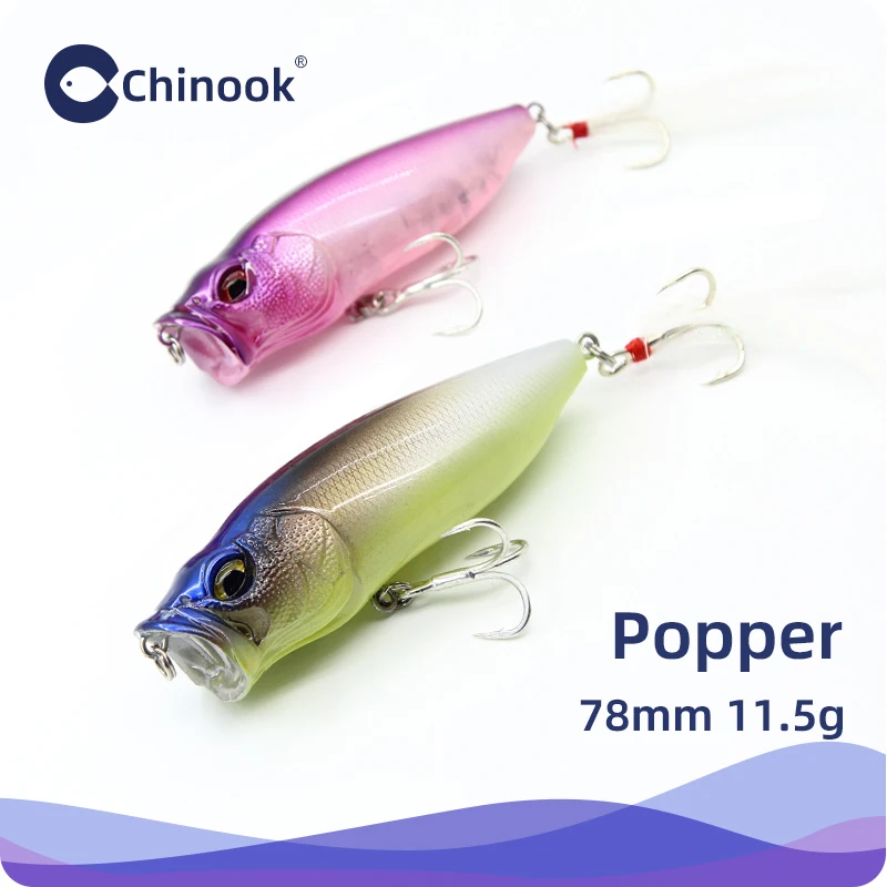 Isca Artificial Chinook Popper 78mm 14.8g para Pesca de Superfície - Isca Rígida para Bass, Perch, Pike, Buzzbait Pop Max