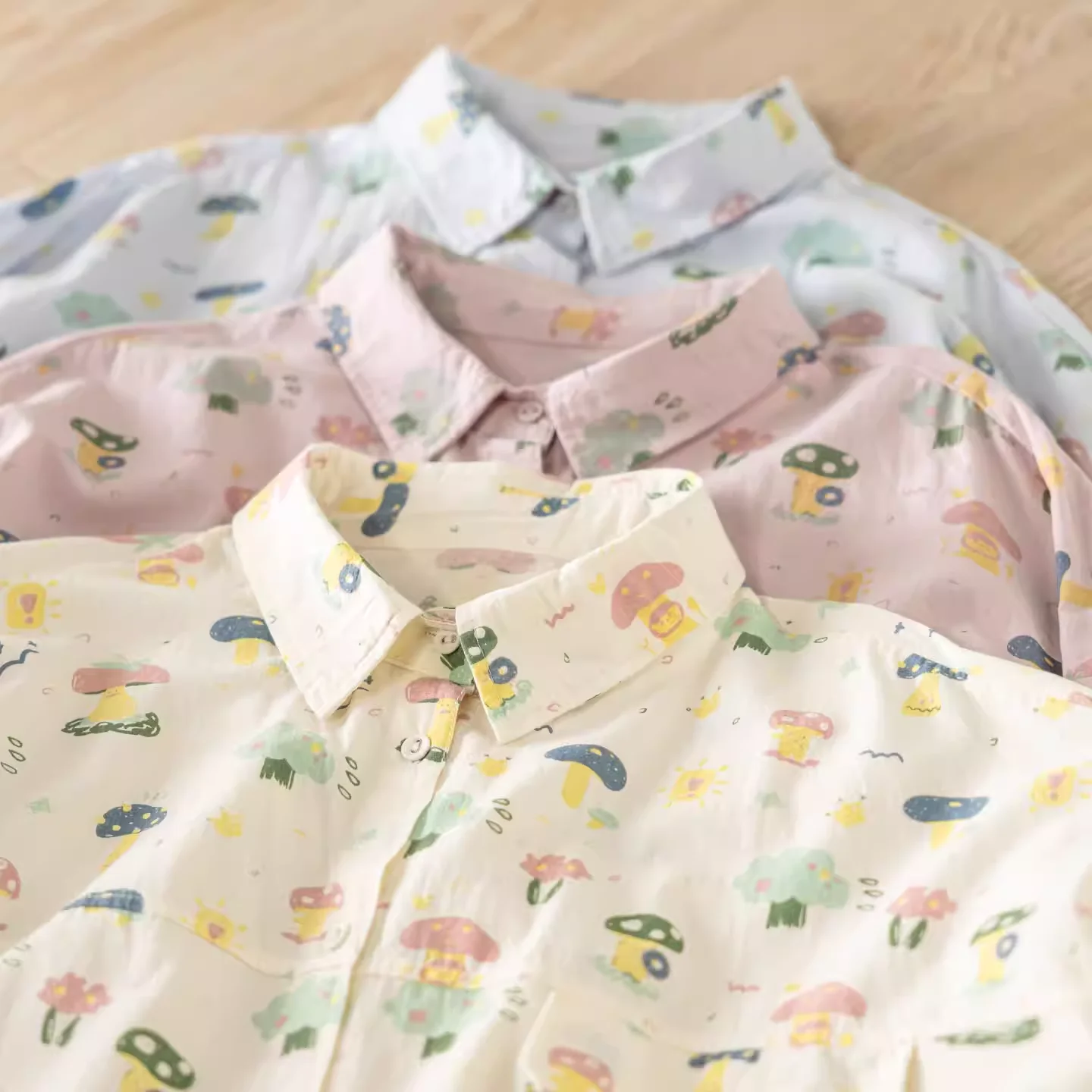 

Bust 124cm large size tops 100% cotton women shirt Japanese harajuku fashion blue pink white cartoon print blouses