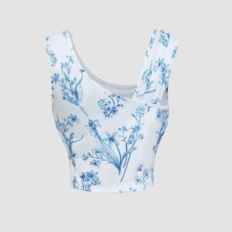 Summer Vacation Women's Printed Vest LinJ2026 European Style Polyester Fabric A-Line Narrow Strap Vest City Walk Ladies Fashion