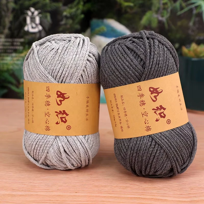 85M/롤 100g 크로 셰 뜨개질 뜨개질 원사 65% 코튼 크로 셰 뜨개질 스레드 Macrame 로프 Knitter 크로 셰 뜨개질 가방에 대한 수제 양모 라인 원사