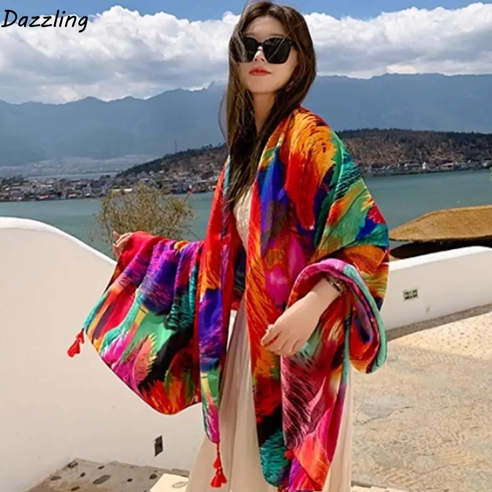 

Sweet Breathable Spring Silk Scarf Cotton Sweat-absorption Ethnic Style Yarn Shawl Lightweight Flax Square Hijab Scarf Vacation