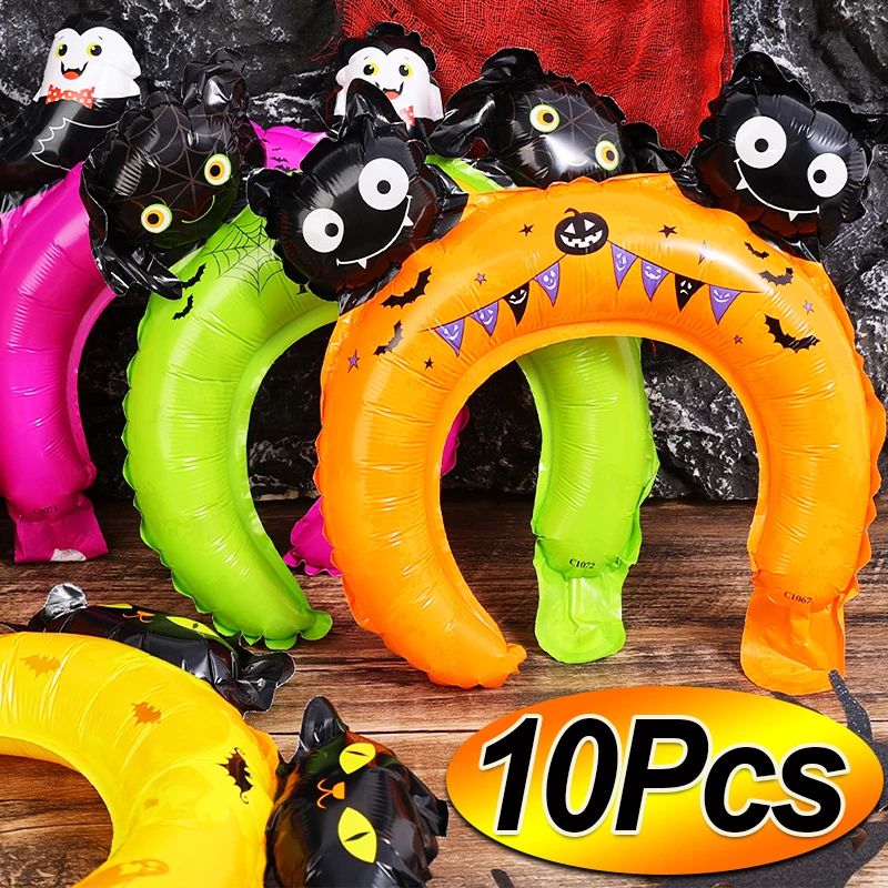 10Pcs/Pack Cartoon Inflated Headband Foil Balloon for Halloween Party Pumpkin Balloon Children's Toys Kids Gift Decoration Tool