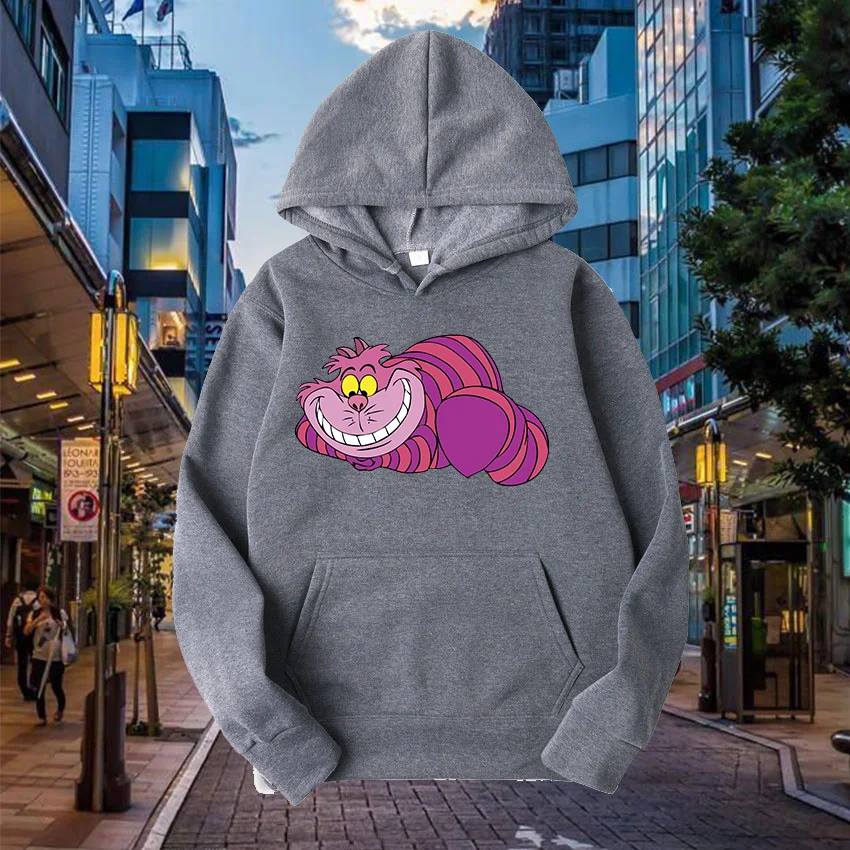 Sudaderas con capucha con estampado de gato de Cheshire de Disney para hombres y mujeres, sudaderas con capucha populares de Alicia en el país de