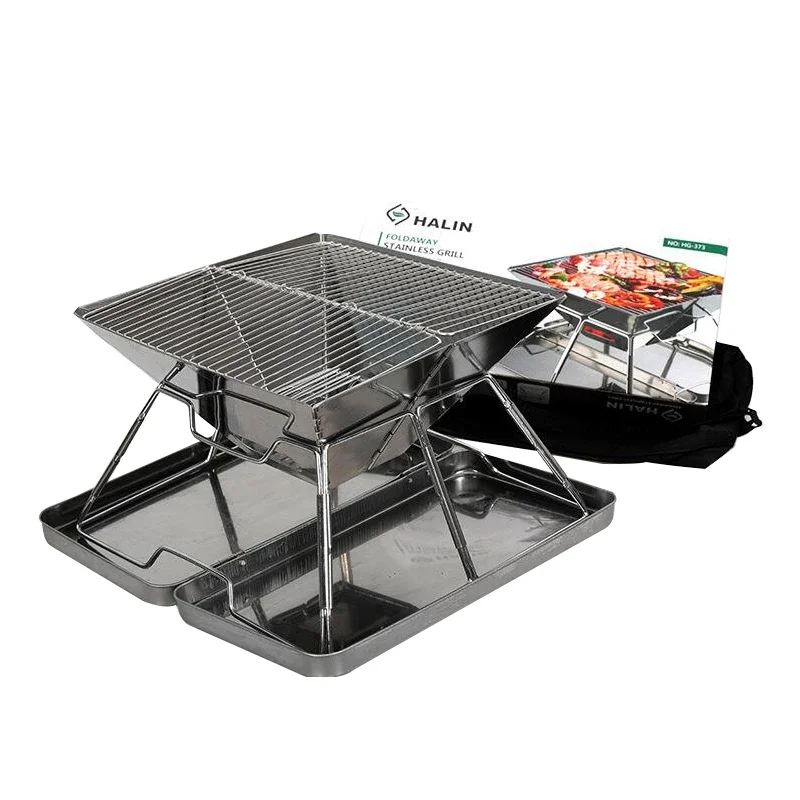 for  Folding BBQ Grill Stove Campingmoon MT-2 Camping Barbecue Stove 34x35cm Portable Stainless Steel BBQ Grill Non-stick