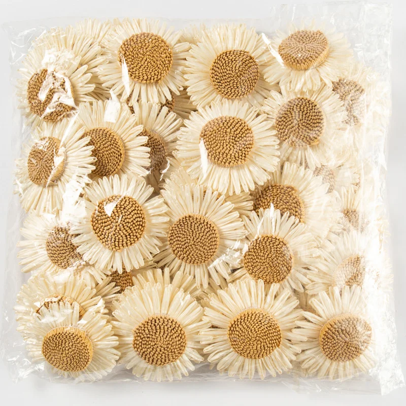

50 шт. 8 см подсолнух полипропиленовая трава тканый цветок ромашка соломенная шляпа сандалии аксессуары для одежды цветок DIY украшения украшения дома
