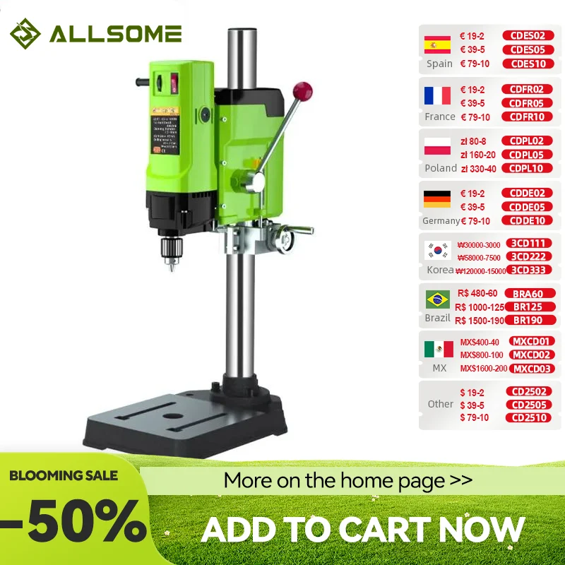 ALLSOME 1050W BG-5157 Bench Drill Stand Mini Electric Bench Drilling Machine Drill Chuck 3-16mm